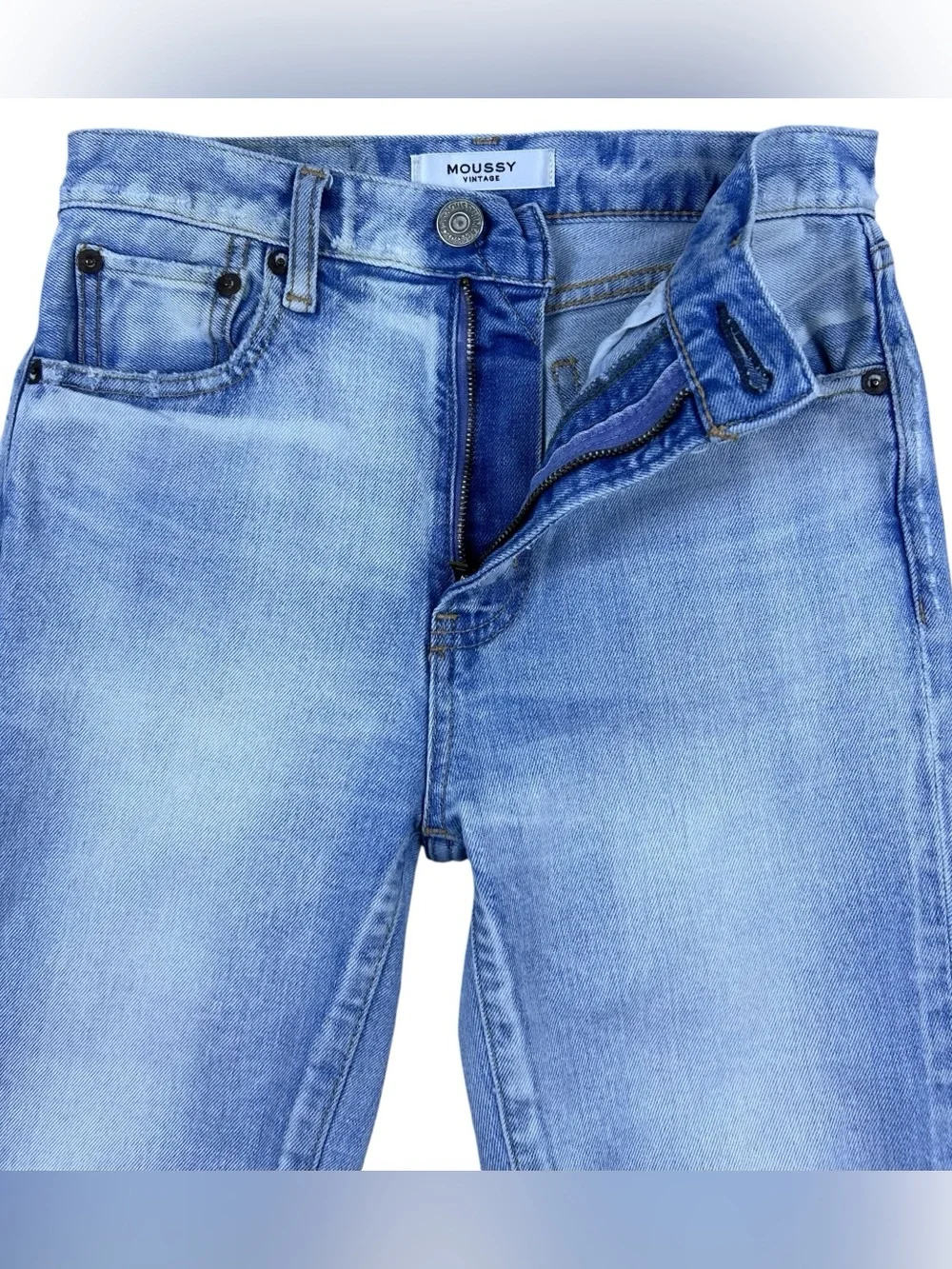 Moussy Vintage Hillrose Skinny Jeans 24 Blue Distressed Japan Preppy Minimalist